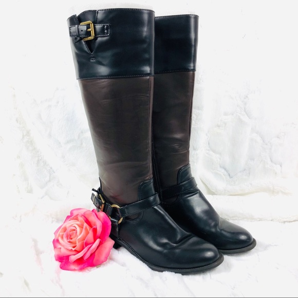 Chaps Brown And Black Rider Boots with a Buckle 7B - Picture 2 of 14